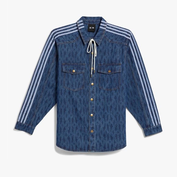 Adidas Ivy Park All Gender Blue Monogram Denim Button Up Shirt Size 2xs H61704 - Picture 2 of 4